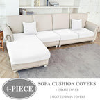 Couch Cushion Covers for Sectional Sofa L Shape Washable Separate Seat Chaise Couch Cover Stretch Sofa Slipcovers with 2 Pcs Pillowcases(3 Seater + 1 Chaise, White)