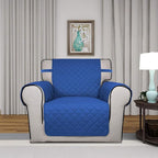 PureFit Reversible Quilted Sofa Cover, Water Resistant Slipcover Furniture Protector, Washable Couch Cover with Non Slip Foam and Elastic Straps for Kids, Pets (Chair, Classic Blue/Ivory), Small