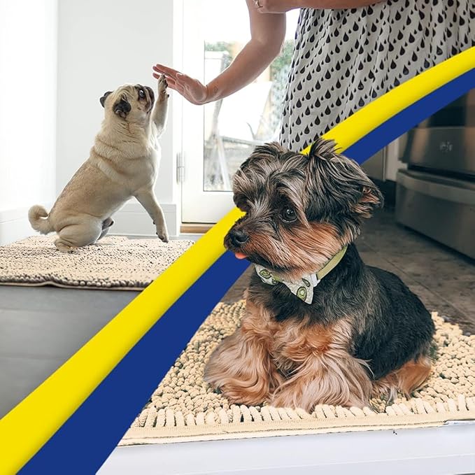 Muddy Mat® | Super Water Absorbent Door Mat Indoor, Microfiber Quick Dry Chenille Entryway Rug, Slip Resistant Front Door Mat, Indoor Mats for Entryway, Machine Washable Pet Rug, Beige 5ft x 7ft