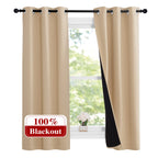 NICETOWN Bedroom Full Blackout Curtain Panels, Set of 2 Pcs, 37 by 60-inch, Biscotti Beige, Super Thick Insulated Grommet Drapes, Double-Layer Blackout Draperies with Black Liner for Small Window