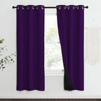 NICETOWN 100% Blackout Curtains with Black Liner Backing, Thermal Insulated Curtains for Living Room, Noise Reducing Drapes, Royal Purple, 37" Wide x 70" Long Per Panel, Set of 2 Panels
