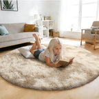 Tie-Dyed Beige Fluffy Round Rug,Small Area Rugs,Shaggy Rugs 4'X4'