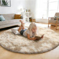 yulidayang Fluffy Round Rug,Small Area Rugs,Shaggy Rug 5'X5',Tie-Dyed Beige