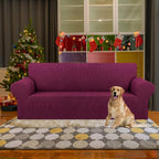 KEKUOU Stretch Sofa Cover Slipcover ，Couch Covers for 3 Cushion Couch Sofa pet Friendly (78"-94") Furniture Protector Sofa with Elastic Bottom for Kids,Dog, Jacquard Small Checked(Large,Wine)