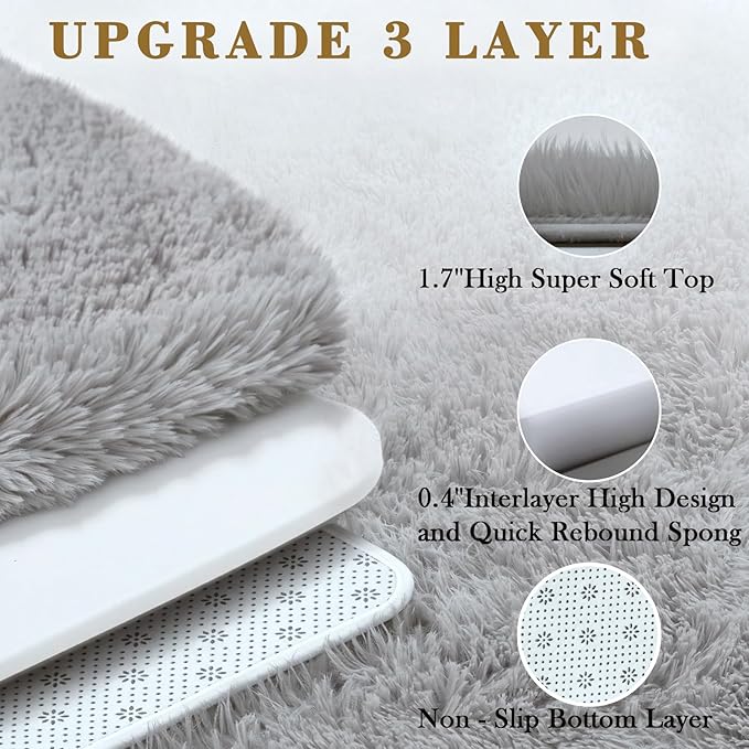 5x8 Feet Grey Fluffy Shag Area Rugs for Living Room, Modern Fluffy Shaggy Carpets for Teens Dorm Nursery Home, Non Slip Indoor Rugs Fuzzy Floor Carpet(5 x 8, Light Grey)