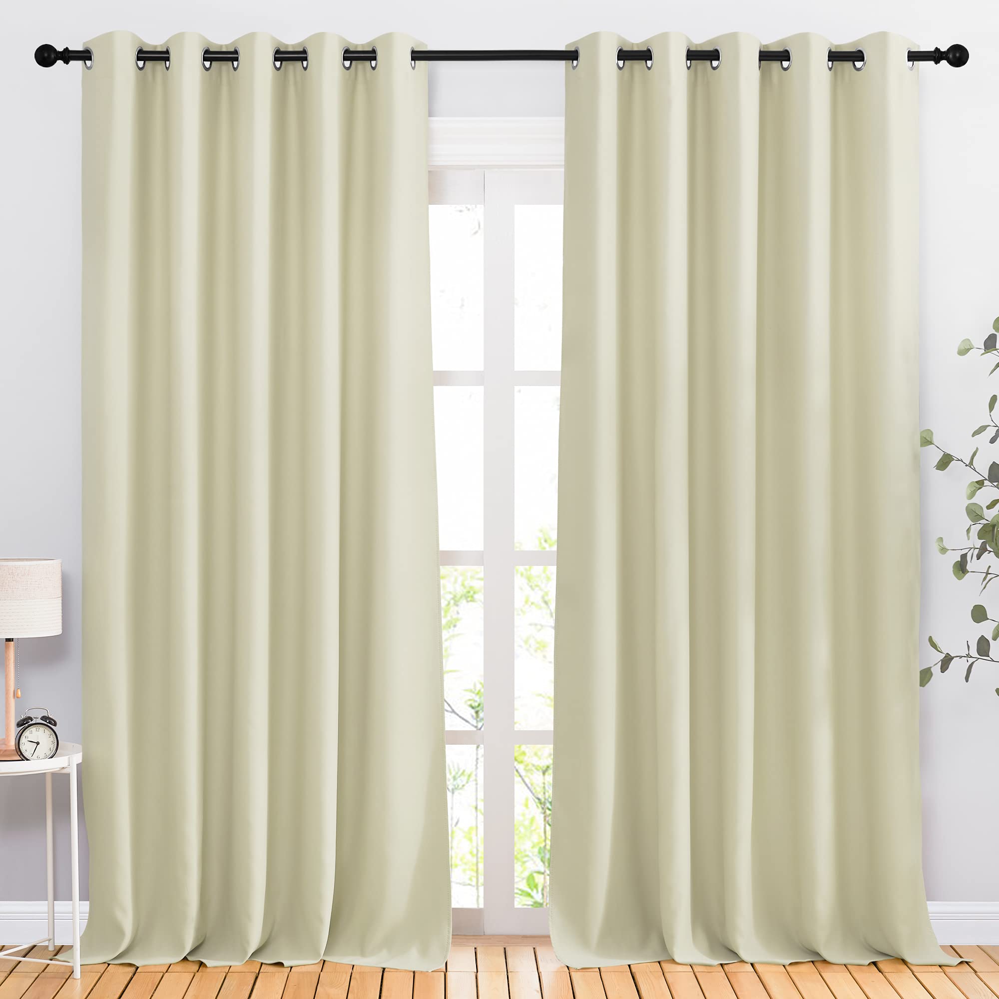 NICETOWN Room Darkening Window Curtains 90 inch Length - Thermal Insulated Grommet Light Blocking Solid Curtain Drapes for Bedroom/Living Room (Beige, Set of 2, 66" Wide Per Panel)