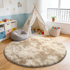 yulidayang Fluffy Round Rug,Small Area Rugs,Shaggy Rug 5'X5',Tie-Dyed Beige