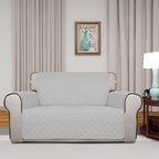PureFit Reversible Quilted Sofa Cover, Water Resistant Slipcover Furniture Protector, Washable Couch Cover with Non Slip and Elastic Straps for Kids, Pets (Loveseat, Light Gray/Ivory)