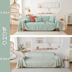 HANDONTIME Farmhouse Sofa Covers - Light Green Aztec Couch Covers for 3 Cushion Sectional Couch, 71" X 118
