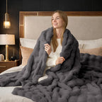Cozy Bliss Faux Fur Bubble Throw for Couch, Fuzzy Soft Plush Thick Blanket for Sofa Bed Gift, 50x60 Inches Charcoal Grey
