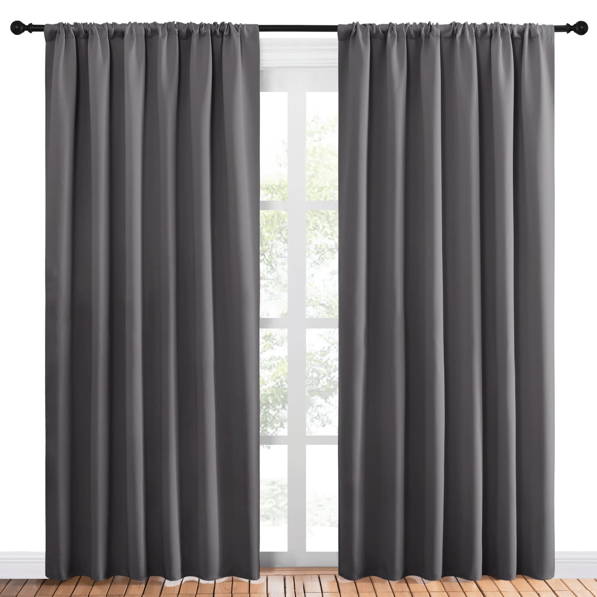NICETOWN Blackout Curtain Panels for Window - Thermal Insulated Rod Pocket Blackout Drapes/Draperies for Dining Room (2 Panels, W70 x L84 inches, Grey)