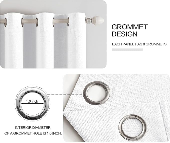 MIULEE 90 Inches Linen Textured Curtains for Bedroom 100% Blackout Thermal Insulated Bright White Grommet Room Darkening Drapes Luxury Decor for Living Room Nursery 52 x 90 Inch (2 Panels)