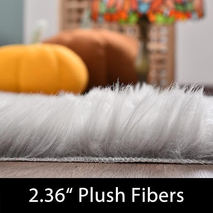 Latepis 12x12 Carpet Grey Faux Fur Rug for Living Room and Bedroom Large Fluffy Rugs Shaggy Fuzzy Rug for Sofa Office Bedroom Home Décor Entertainment Room, Square