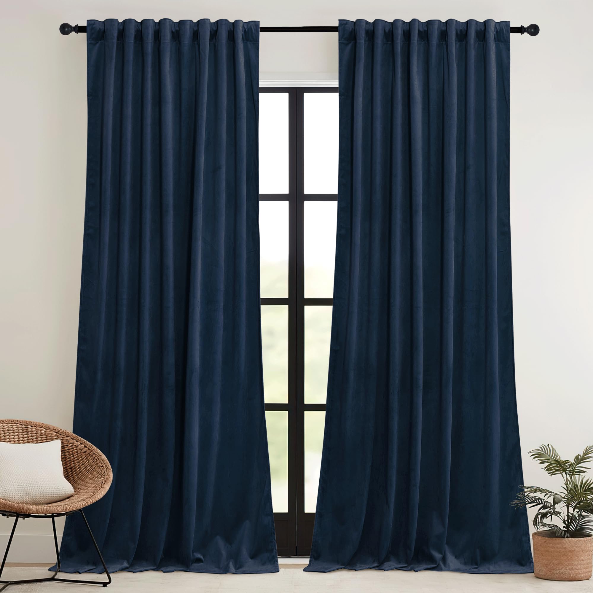 RYB HOME Velvet Curtains 102 inches Long, Extra Long High Ceiling Curtains