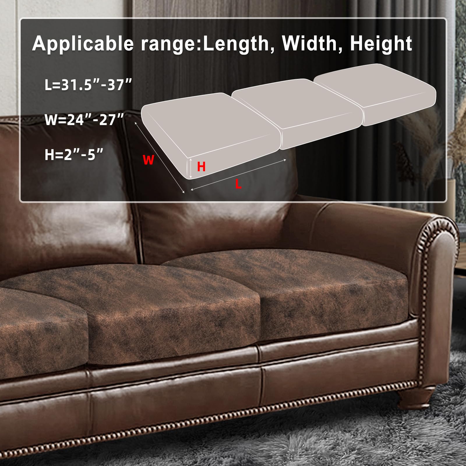 ANARACHON Leather Look Couch Cushion Covers Sofa Seat Slipcovers Sets Couches Furniture Protector for Sectional Armchair Loveseat Pets Kids Stretch Spandex Fabric (3 Cushion XL Sofa, Dark Brown)