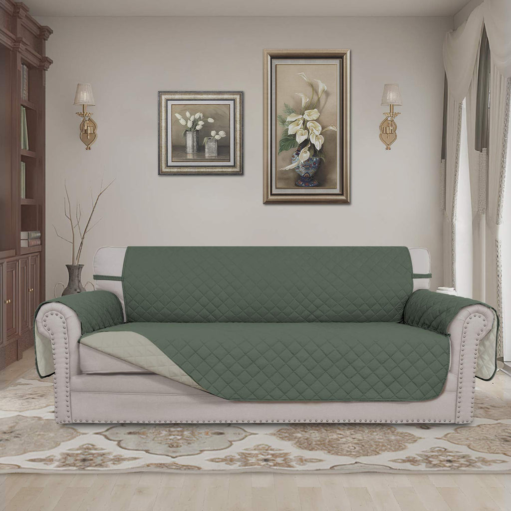 Easy-Going Reversible Couch Cover, 3 Cushion Sofa, Greyish Green/Beige