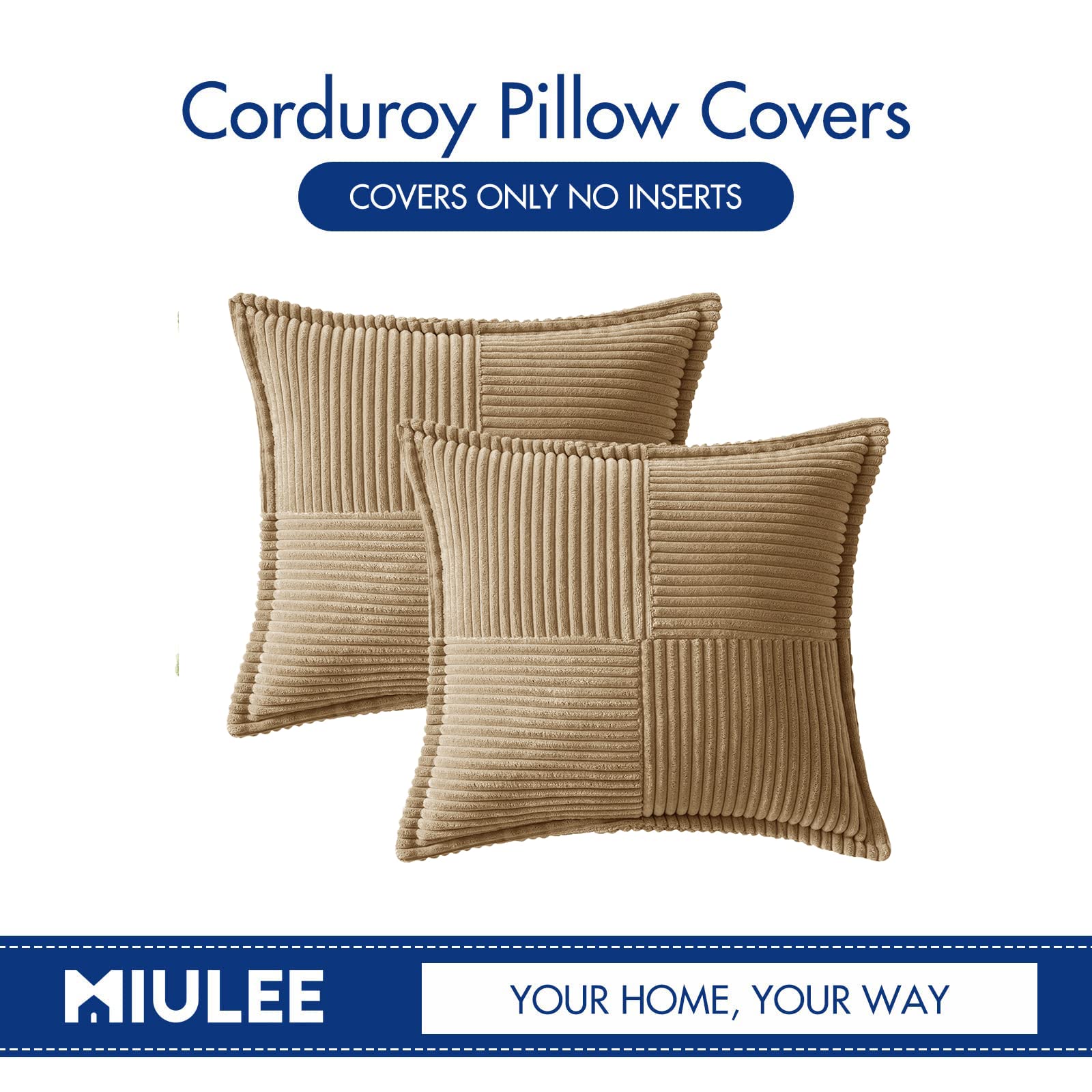 MIULEE Decorative Throw Pillow Covers for Couch 16x16 Inch Khaki 2 Pack