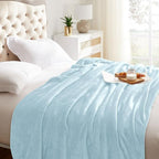 KMUSET Fleece Blanket Mist Blue Lightweight Super Soft Cozy Fuzzy Bed Blankets Microfiber Factory Shop