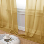 Aiyufeng Gold Sheer Curtains 72 Inch Length 2 Panels Set, Light Filtering Gold Window Curtain Drapes Treatment for Kitchen, Bedroom,Children Room, Dual Rod Pocket, 2 Pack of 42 x 72"