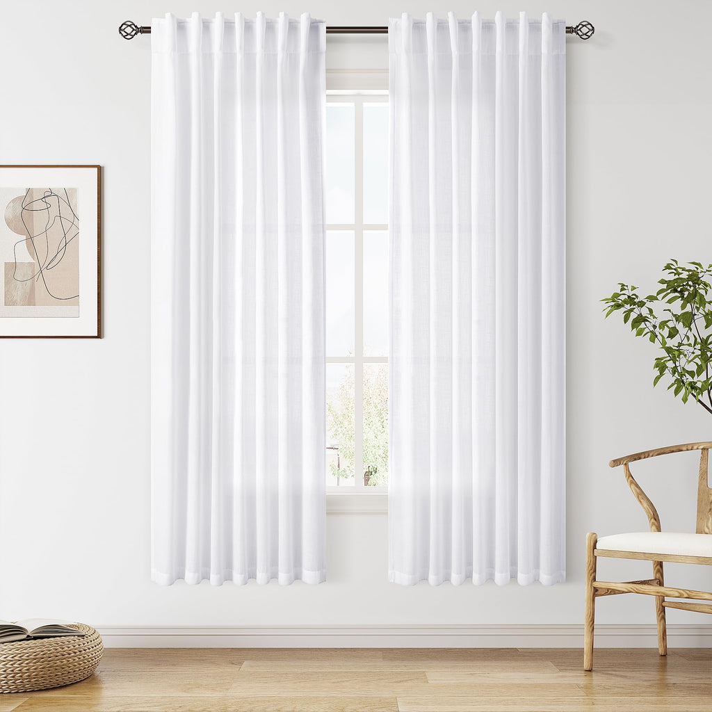 Extra Long Tan Beige Curtains 120 inch Length 2 Panels Set Back Tab Neutral Farmhouse Drapes Light Filtering Semi Sheer Linen Curtain 120 inches Long for Floor to Ceiling Window Patio Sliding Door
