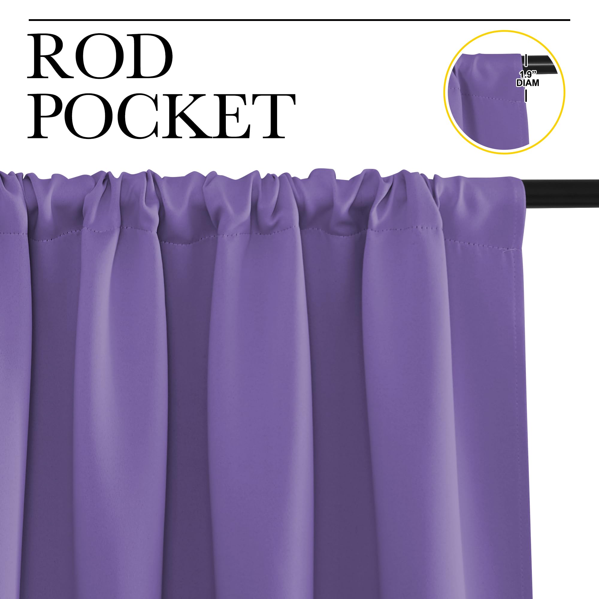 NICETOWN Blackout Curtains for Bedroom, Blackout Curtain Panels, Lilac Purple, 1 Pair, 62 by 63-inch, Window Treatment Energy Saving Thermal Insulated Solid Rod Pocket Blackout Drapes/Draperies