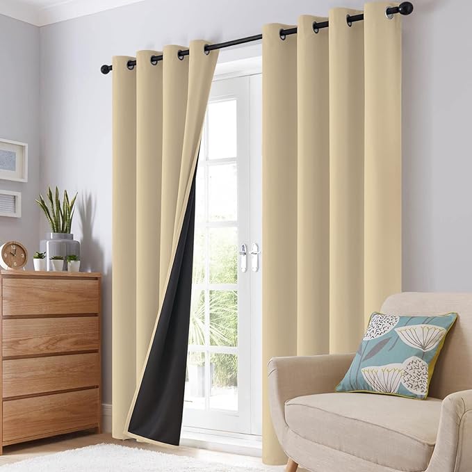 SimpleHome Beige 100% Blackout Curtains Room Darkening Living Room 36 Inch