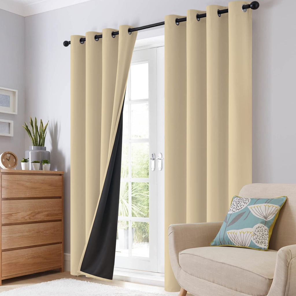 SimpleHome Beige 100% Blackout Curtains Room Darkening Living Room 63 Inch