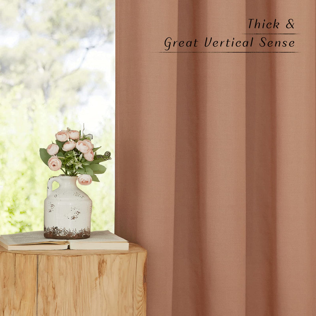 NICETOWN Linen Flax Semi Sheer Curtains 94" Length, Grommet Window Treatments Privacy Added with Light Penetration Vertical Drapes for Loft/Home Office, Terracotta, W55 x L94, 2 Panels