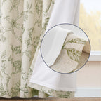 jinchan Green Floral Linen Curtains Lined 63 Inch Vintage Back Tab 2 Panels