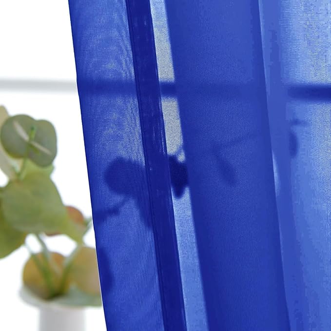 SpaceDresser Basic Rod Pocket Sheer Voile Window Curtain Panels Blue Sapphire 1 Pair 2 Panels 26 Width 30 Inch Long for Kitchen Bedroom Children Living Room Yard（Blue Sapphire，26Wx 30L）