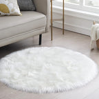 White Fluffy Round Fur Area Rug for Bedroom, Circle Faux Fur Rugs for Kids Room, Cute Fuzzy Nursery, Shaggy Circular Rugs Floor Carpets for Teens Girls Rooms Home Decor, 4 x 4 Feet