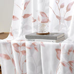 HOMEIDEAS Non-See-Through Pink and White Privacy Sheer Curtains 52 X 63 Inch Length 2 Panels, Leaf Floral Printed Light Filtering Semi Sheer Window Curtains Drapes for Bedroom Living Room