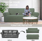 Easy-Going Stretch Oversized Chair Sofa Slipcover 1-Piece Couch Sofa Cover Furniture Protector Soft with Elastic Bottom for Kids Spandex Jacquard Fabric Small Checks Greyish Green