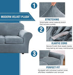 H.VERSAILTEX Real Velvet Plush 3 Piece Stretch Sofa Covers Couch Covers for 2 Cushion Couch Sofa Slipcovers Width Up to 90 Inch Feature Thick Soft Stay in Place (Large Sofa, Stone Blue)