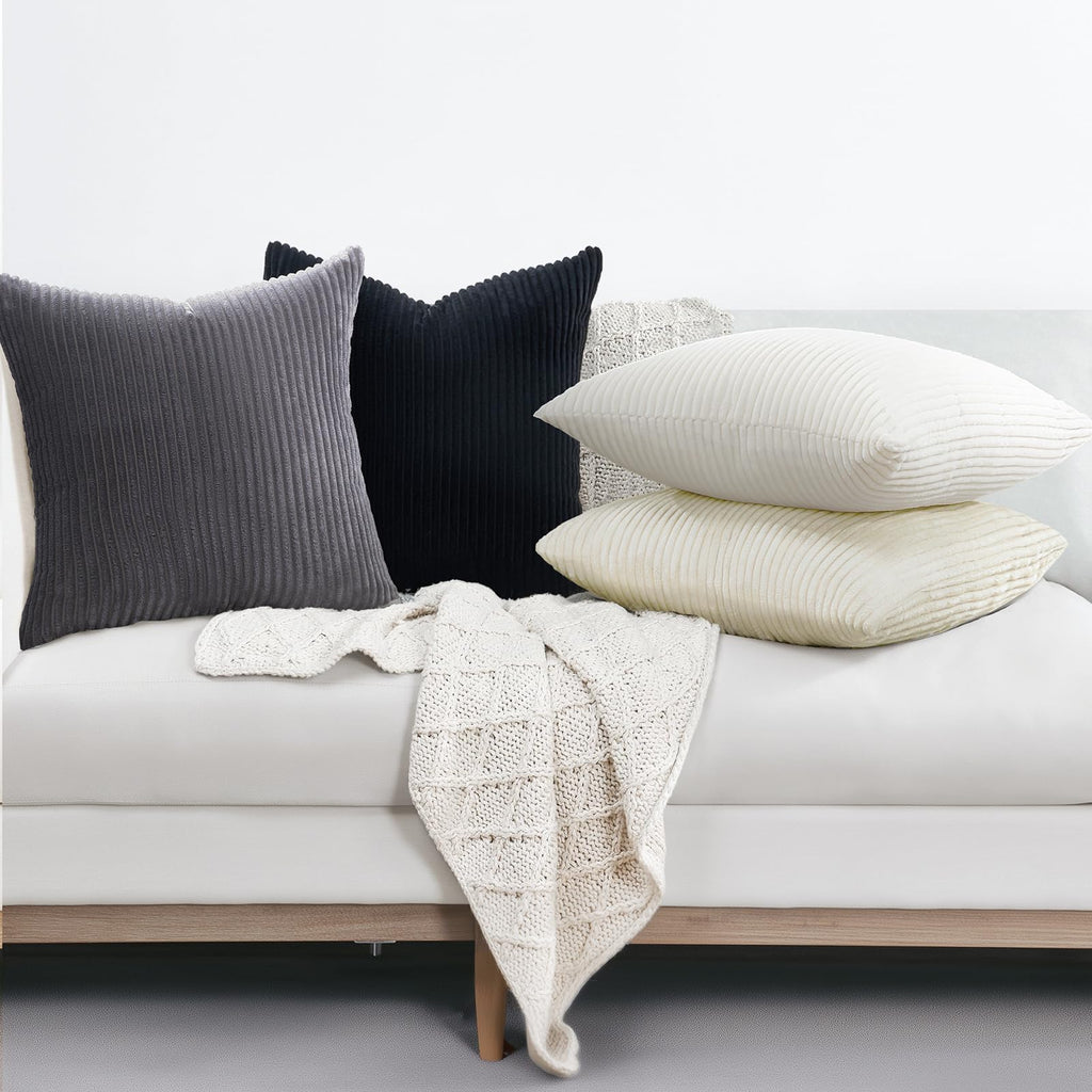 Topfinel Decorative Throw Pillow Covers Cushion Cases,Set of 4 Soft Velvet Modern Double-Sided Designs,Mix and Match for Boho Farmhouse Fall Home Decor(26x26 inch, White/Black)