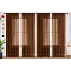 SpaceDresser Brown Sheer Curtains 4 Panels Rod Pocket Semi-Sheer Curtain 90 Inches Long Light Filtering Voile Window Drapes for Bedroom Living Room Kitchen, Each 52W x 90L