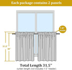 OWENIE Short Sheer Curtains 30 Inches 2 Panels Set, Kitchen Curtains Tiers Light Filtering Rod Pocket Cafe Curtain for Bathroom Small Half Window, 42 in W x 30 in L, White