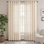 jinchan Belrose Linen Curtains for Bedroom Floral Curtains 90 Inch Length Linen Blend Beige Embroidered Drapes Farmhouse Flower Patterned Drapes for Living Room Window Treatments Set 2 Panels