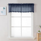 Chyhomenyc Sheer Window Valance Curtains, 42x14 Inches Light Filtering Valances Windows Treatment, Small Rod Pockets Voile Sheer Curtains for Living Room/Bathroom/Basement, Navy Blue, 2PCS