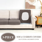 LA MEACK Couch Cushion Covers Seat Cushion Cover Stretch Couch Cover Separate Sectional Sofa Slipcovers Furniture Protector(3 Pieces for Seat or Sofa Backrest, Taupe)