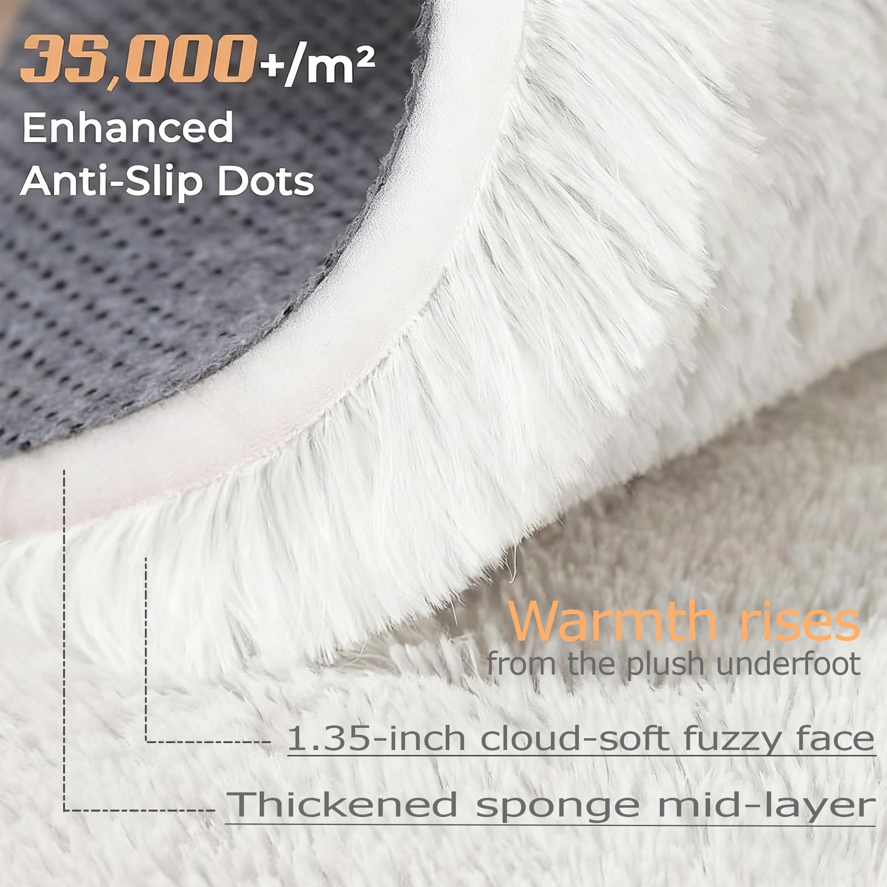 6x9 Area Rug for Living Room: Fluffy Shag Soft Washable Rugs Large Fuzzy Plush Indoor Carpet for Bedroom Nursery Playroom Kids Girls Boys Room (White, 6'x9')