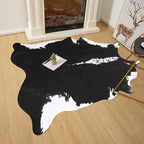 AROGAN Premium Faux Cowhide Rug 158 x 140 cm/5.2 x 4.6 feet, Durable and Large Size Cow Print Rugs, Suitable for Bedroom Living Room Western Decor, Faux Fur Animal Cow Hide Carpet, Black
