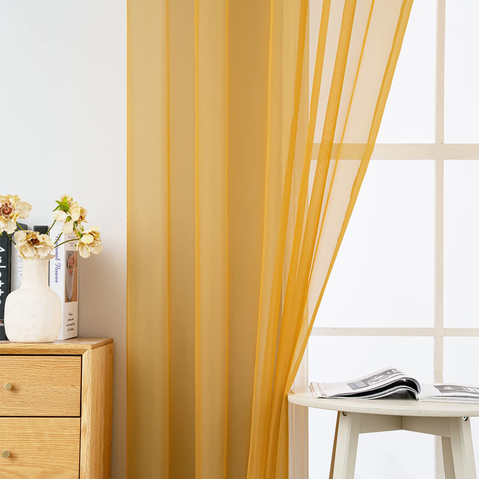 MIULEE 2 Panels Fall Sheer Curtains for Living Room 54X84 Inch Gold
