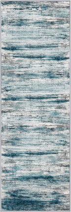 KOZYFLY Modern Abstract Hallway Runner Rug, 2.6x8 Washable Rug Runner Non-Slip Soft Striped Kitchen Runner Rugs, Print Light Blue Carpet Runner for Entryway Bathroom Laundry Room Foyer