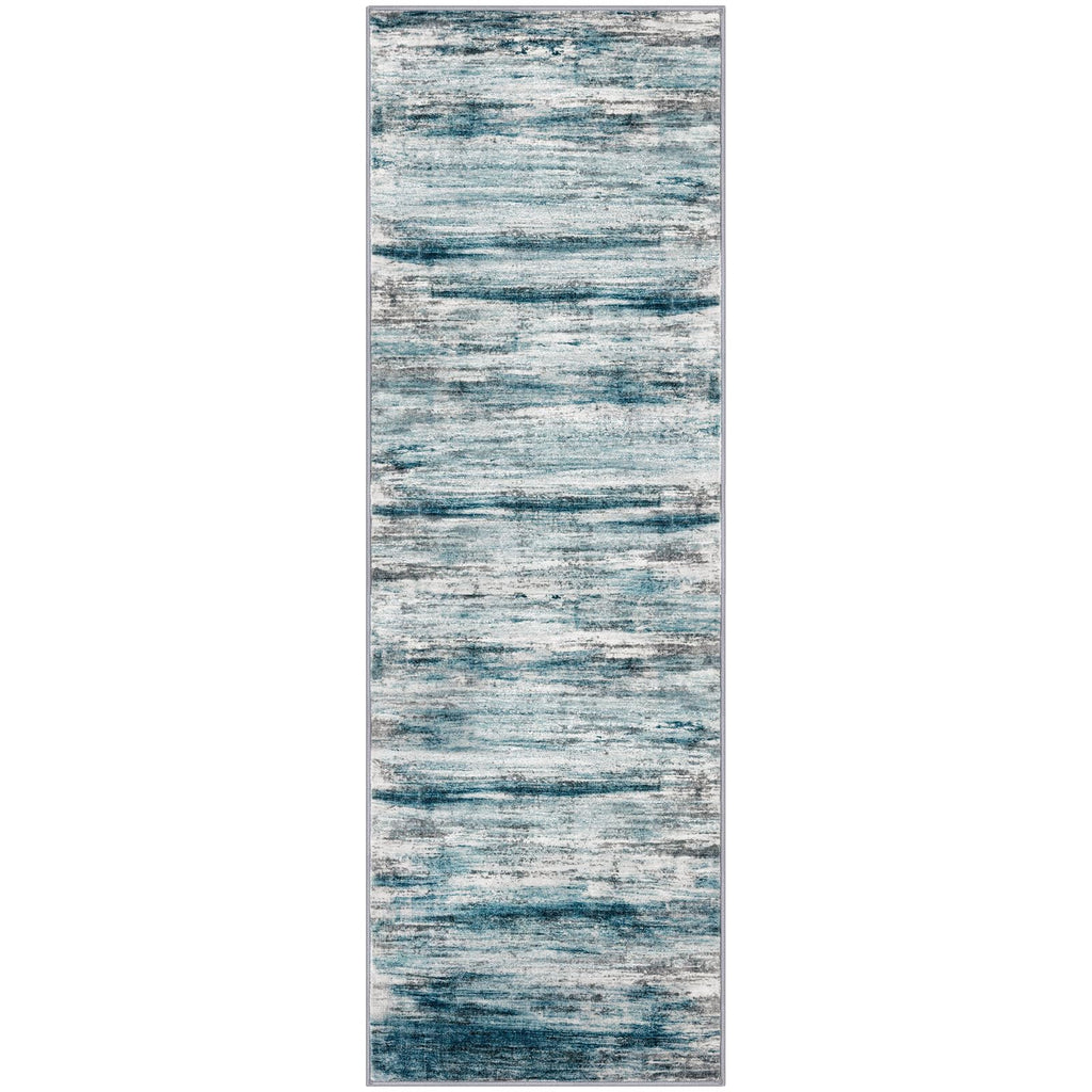 KOZYFLY Modern Abstract Hallway Runner Rug, 2.6x8 Washable Rug Runner Non-Slip Soft Striped Kitchen Runner Rugs, Print Light Blue Carpet Runner for Entryway Bathroom Laundry Room Foyer