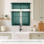 Green Valances for Windows 14 inch Length 2 Panels, Small Voile Sheer Curtains for Bathroom, Soft Fabric Light Filtering Kitchen Curtains, Dual Rod Pocket, Hunter Green, 2x42Wx14L Inches
