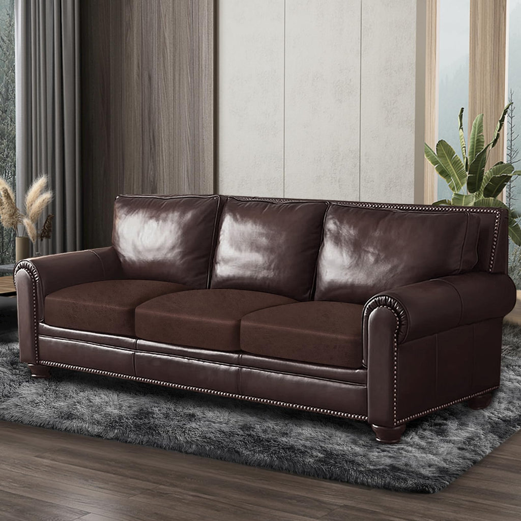 ANARACHON Leather Look Couch Cushion Covers Sofa Seat Slipcovers Sets Couches Furniture Protector for Sectional Armchair Loveseat Pets Kids Stretch Spandex Fabric (3 Cushion Sofa, Chocolate)