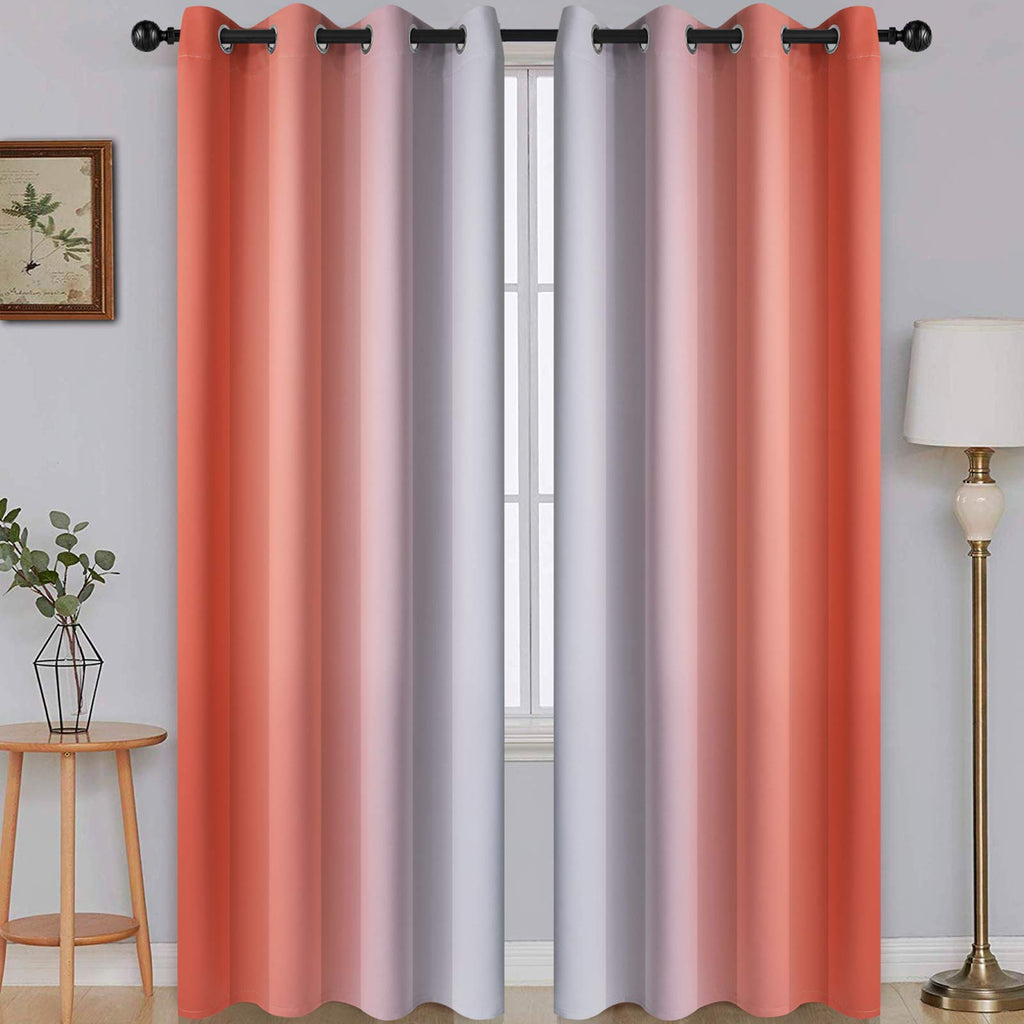 SimpleHome Ombre Coral to Grey White Curtains for Living Room 52Wx84L