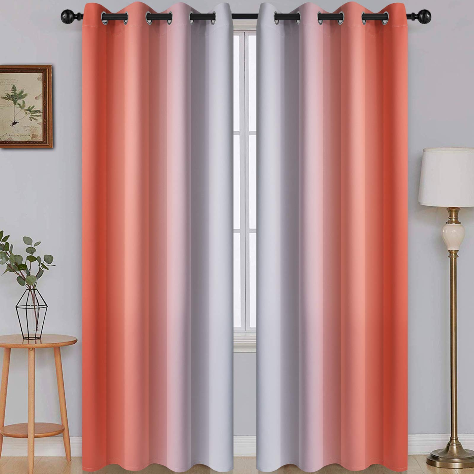 SimpleHome Ombre Coral to Grey White Curtains for Living Room 52Wx84L