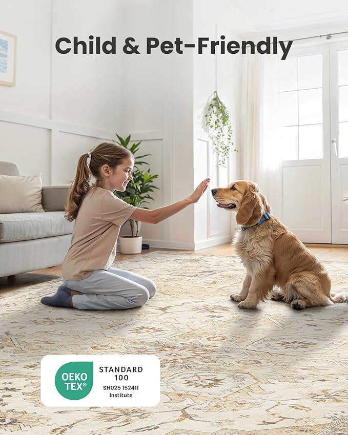 AMADA HOMEFURNISHING 3x5 Washable Area Rug, Low-Profile Entryway Rug with Non-Slip Backing & Durable Edge Binding, Vintage Rugs for Bedroom, Entryway & Kitchen
